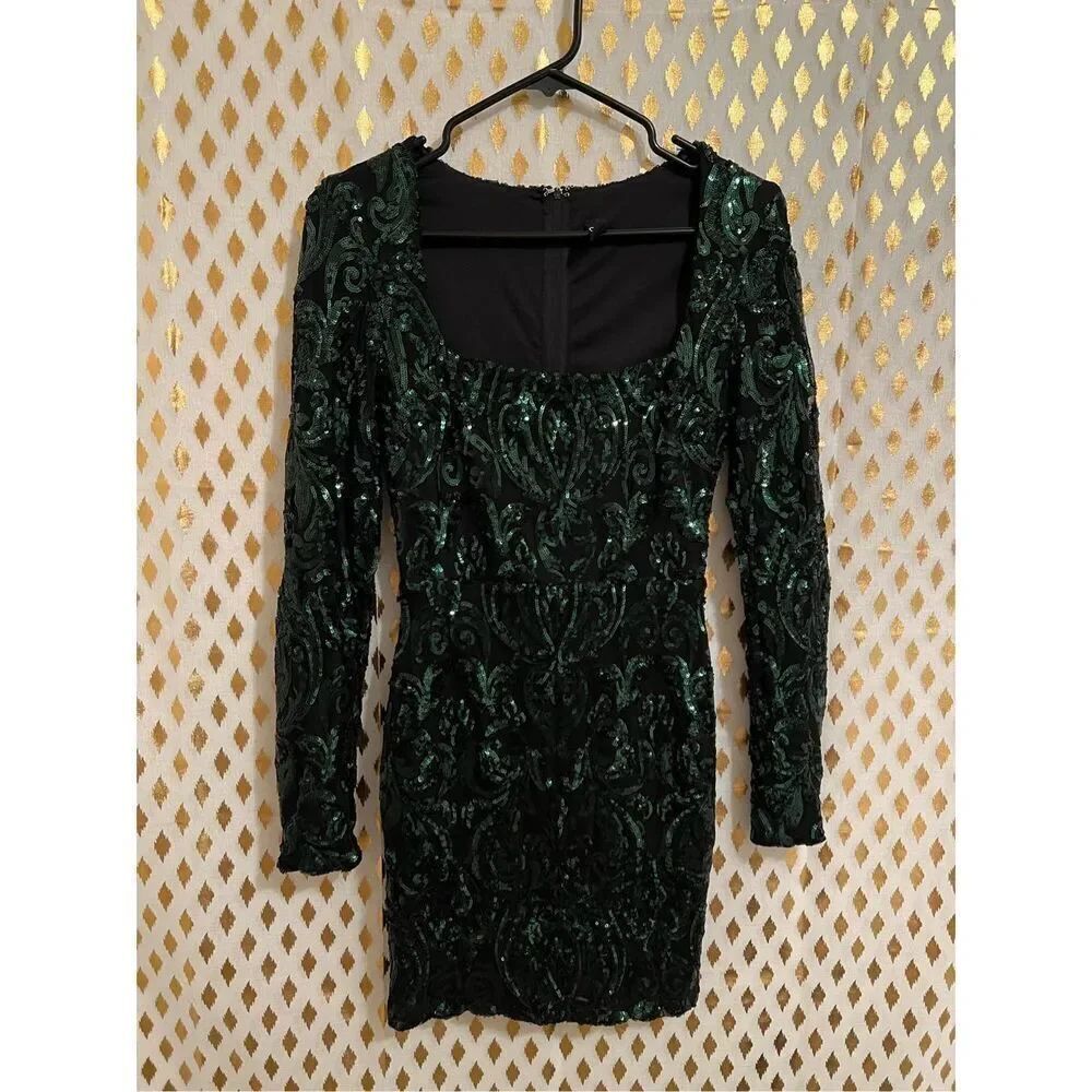 Windsor green sequin mini dress long sleeved size S